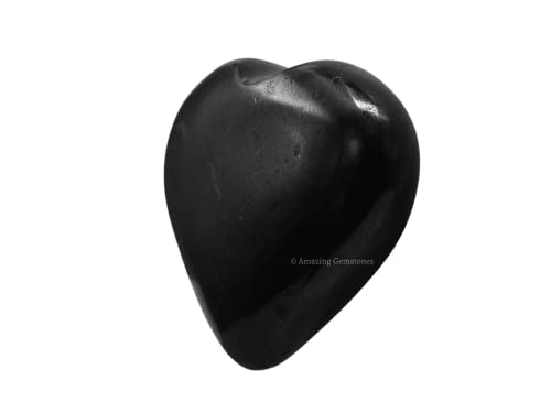 Amazing Gemstone Black Tourmaline Crystal Heart Palm Stone - Pocket Massage Worry Stone for Natural Body Chakra Balancing, Reiki Healing and Crystal Grid