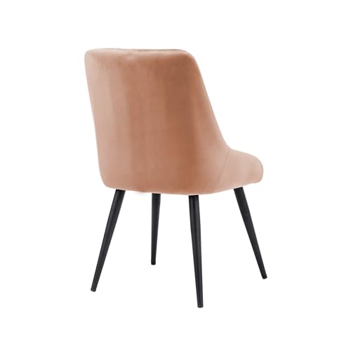 Image of Finch Fox Morris Velvet Dining Chair for Living Room, Bedroom, Home Office with Black Metal Legs in Peach Color