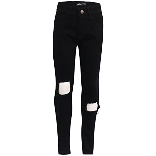 Pantalones de corte delgado elásticos para niñas, vaqueros ajustados negro azabache de 3-13 años