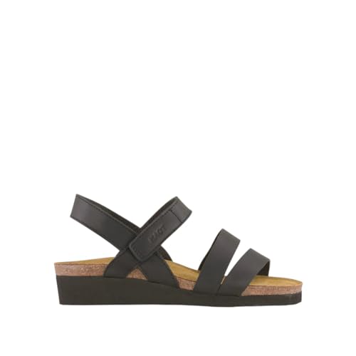 NAOT Kayla Women's Sandals – 3-Strap Support with Backstrap, Cork-Latex Footbed, Arch Support – Comfortable for All-Day Walking Black Matte Leather 8-8.5 N-M US