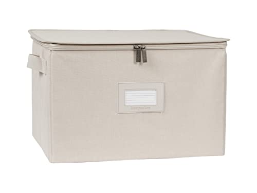 Covermates Keepsakes China Cups and Coffee Mugs Storage Box – Stackable, Reinforced Handles, China Storage, Beige Heather