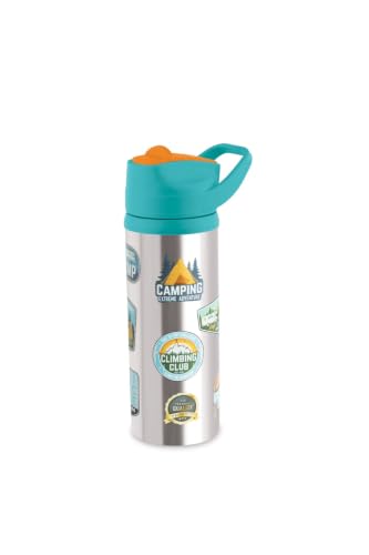 Image of Stainless Steel 600ML Sipper Water Bottle for kids & adults | Leakproof BPA Free School Water Bottle | Camping Adventure Print Steel Sipper Bottle (Pack of 1, Green)