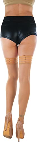Image of ToBeInStyle Women's Modern Thin Tripple Striped Opaque Thigh High Stocking