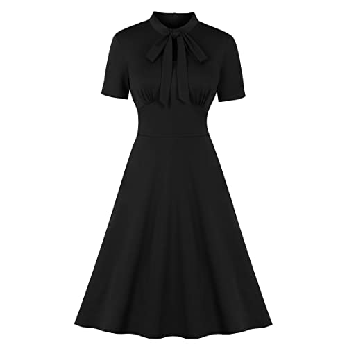 Wellwits Vestido vintage con cuello en la parte delantera de los años 40 para mujer, Negro sólido, 36-38 Cover