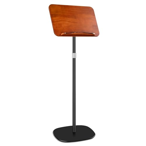 ENO MUSIC Solid Wooden Height Adjustable Music Sheet Stand for Guitar Bass Violin Ukulele Sax Players Stage Performance Music Stand, Floor Reading Stand with Page Clip for Cookbooks, Sheet Music, etc