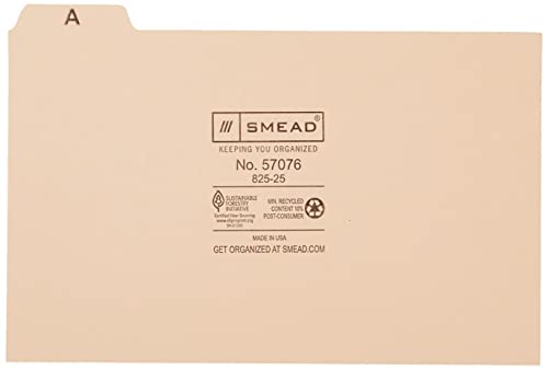 Smead Card Guide, Plain 1/5-Cut Tab (A-Z), 8"W X 5"H, Manila, 25 Per Set (57076) #TOP2
