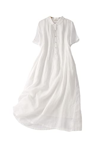 Robe en coton et lin blanc Disimlarl, coupe fluide taille L pour femme