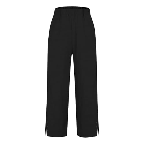 Cotton Linen Pants Women Casual Plus Size High Waisted Pants Solid Straight Legs Elastic Trousers with Pockets3
