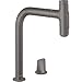 Produktbild hansgrohe Küchenarmatur Select 2-Loch mit Schlauchbox (Wasserhahn Küche 110° oder 150°schwenkbar, hoher Komfort Auslauf 200mm mit ausziehbarer Brause, 2 Strahlarten und sBox) Brushed Black Chrome