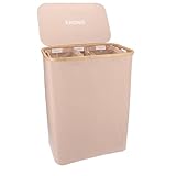 KROMS Cesto ropa sucia 3 compartimentos 160L - Arena – Cesto ropa sucia con tapa - Cesta colada plegable para lavandería y baño