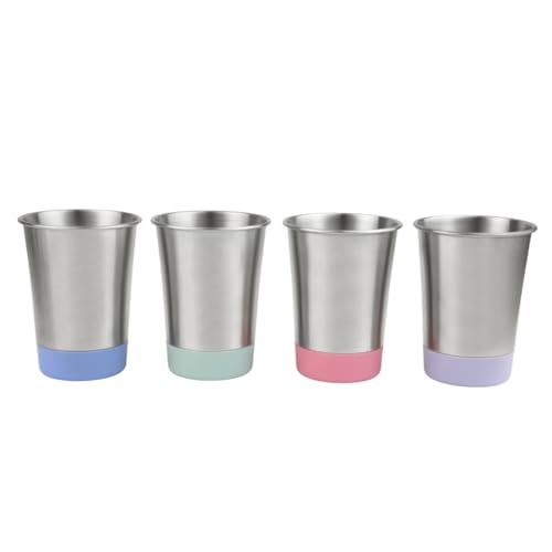 Elk and Friends Stainless Steel Kids + Toddler Drinking Cups | 12oz Tumblers with Colored Base | Durable + Stackable | Travel, Camping + Outdoors | Dishwasher Safe | 4 Pack