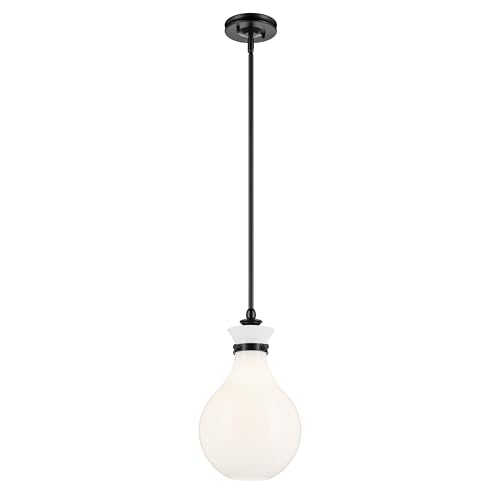 Kichler Laria 1-Light Pendant Light Fixture, Kitchen Island Hanging Light with Opal Glass in Black, Updated Traditional Pendant Lighting for Dining Room (16.25" x 9.75"), 52776BK
