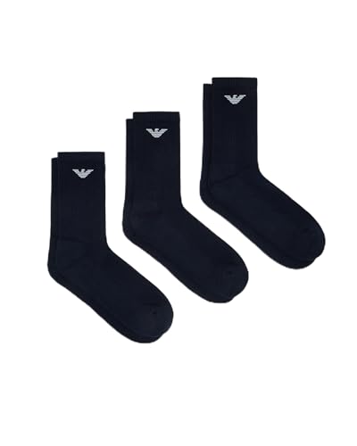 Emporio Armani Calzini corti casual da uomo, in cotone, confezione da 3, blu, taglia unica, Blu/Blu/Blu, Taglia unica