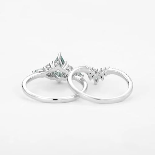 Natural Moss Agate Engagement Ring Set for Women 1.5 CT Kite Cut Vintage Wedding Ring Set 925 Sterling Silver 10K 14K 18K Gold4