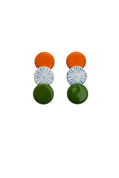 Handmade & Handpainted Round Tri Color Flag Stud Earring for Women & Girls | Teeranga Republic day earrings | Indian Flag earring-image-44