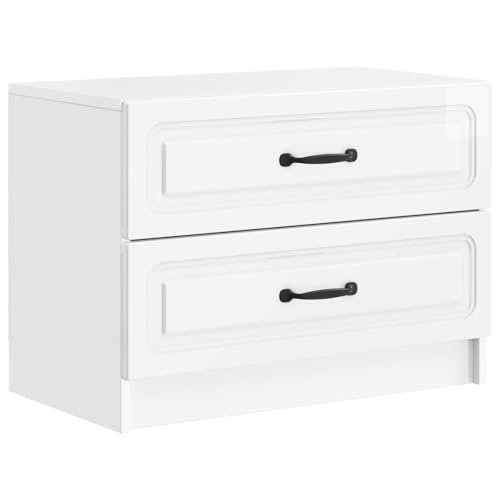 Teenpull Mesita de noche brillante blanca de madera con 2 cajones, 62 x 34,5 x 44,5 cm, moderna mesa auxiliar con espacio de almacenamiento para dormitorio, salón, habitación infantil, versátil y