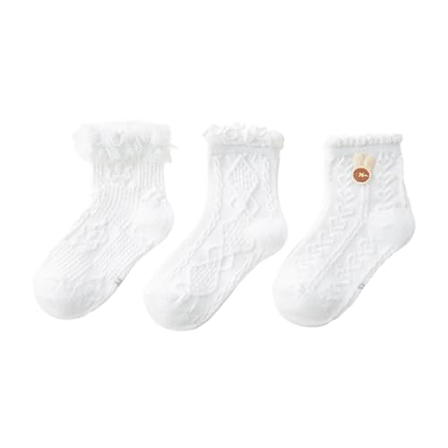 Toddler Girls Crew Socks Lace Ruffle Thin Cool Cute Princess Dress Socks for Girl 3 Pairs