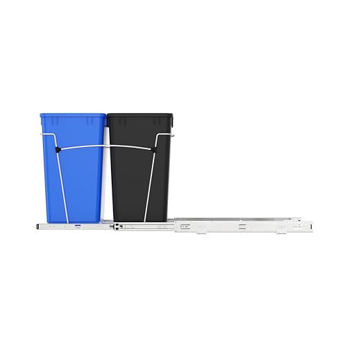 Image of Rev-A-Shelf Pullout Trash Can for Kitchen Cabinets, Blue /Black Bin, 27 Qt