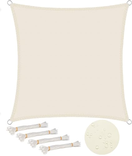 WOLTU Toldo Vela Impermeable Cuadrado 3x3 m Poliéster Protección Rayos UV Intemperie para Patio Exteriores Jardín Color Arena Crema
