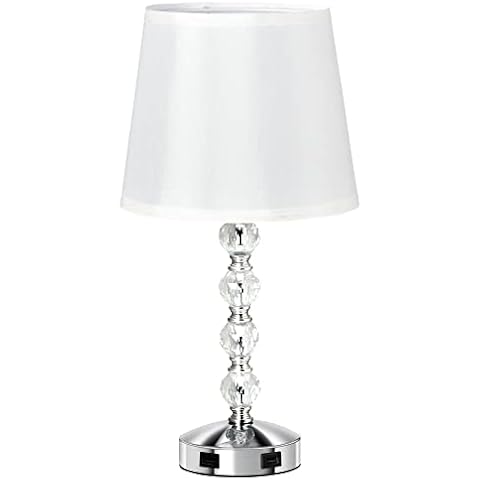 HOMCOM Nachttischlampe Kristall Tischlampe mit Ladefunktion und Berührungssensor Schalter Touch Stoffschirm Cover