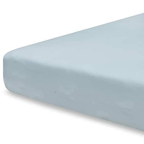 Image of Pobibaby - Single Solid Premium Fitted Baby Crib Sheets for Standard Crib Mattress - Ultra-Soft Cotton Blend, Safe and Snug, and Stylish Solid Crib Sheet (Baby Blue)