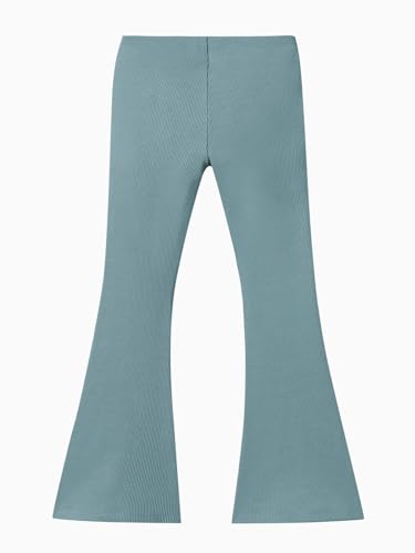 Image of Haloumoning Girls Kids Elastic Waist Ribbed Flare Split Bottom Pants Stretch Casual Long Pants(5-14Y)