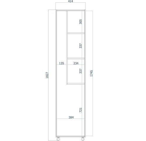 Vep Home - Armario Escobero Multiusos con Ruedas – 1 Puerta Reversible, Estantes y Espacio para Escoba y Fregona – Blanco, 183x42x41 cm – Mueble Auxiliar para Lavadero, Trastero o Cuarto de Limpieza - imagen 3