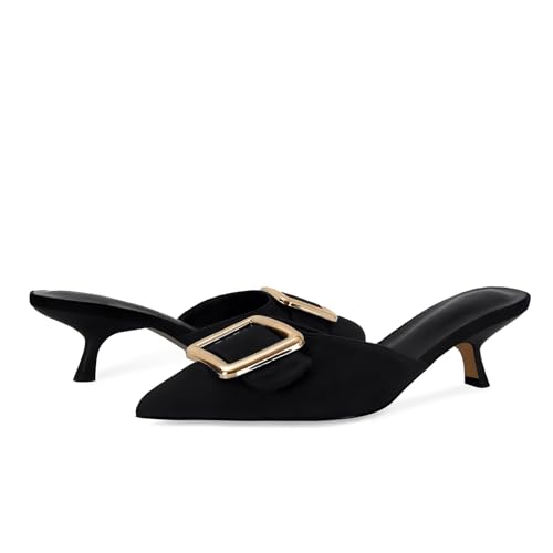 Image of ZJGZF Mesh Kitten Heels Mules for Women Closed Pointed Toe Slip on Backless Stiletto Slingback Low Heels Comfort Pumps Shoes