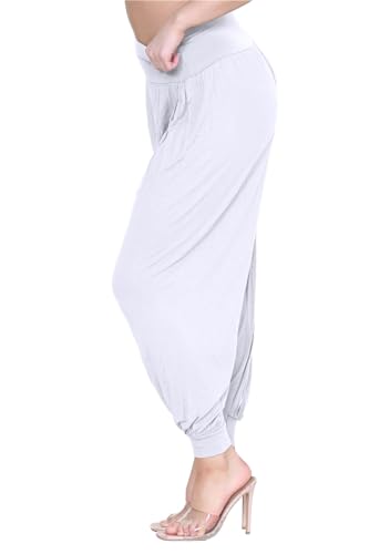 Pantalones Hareem Ali Baba holgados de longitud completa, color blanco, tallas 36-38 3