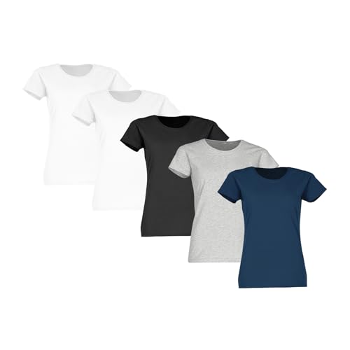 Fruit of the Loom 5er Pack Ladies Valueweight T Damen T-Shirt 2xWhite +Black +Navy +Heather Grey XL