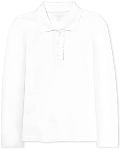 The Children's Place girls Long Sleeve Ruffle Pique School Uniform Polo Shirt, White Single, Large US