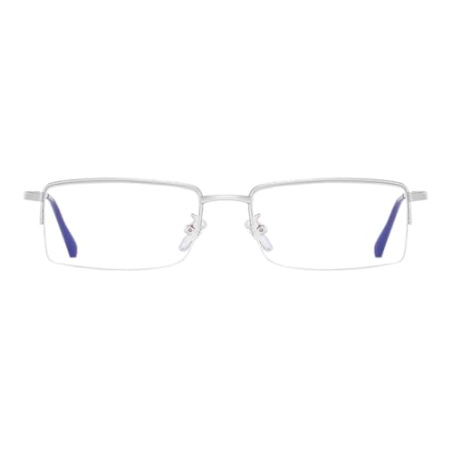 Image of Rectangle Men's Semi Rimless Metal Blue Light Blocking Glasses | Non prescription Anti Bluelight Business Half Rimless Clear Lens Wire Frame Glasses,Computer,Touch Screen,Fashion