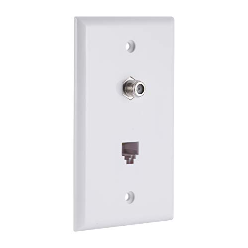 GE Coaxial and Telephone Jack Wall Plate, 1 Pack, Single Gang Box, Coax