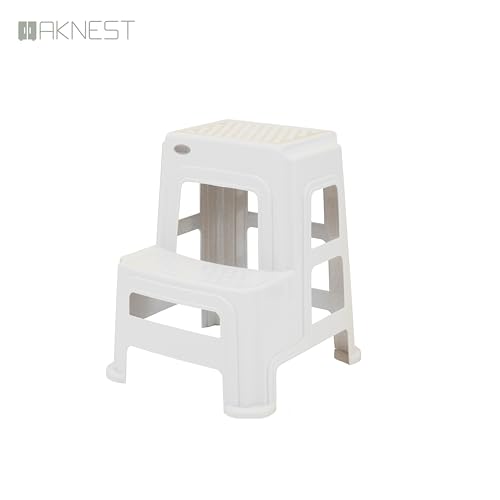 Image of Oaknest Supreme Multipurpose Plastic 2-Step Stool for Kids & Adults - Anti-Slip Lightweight Stepping Stool for Kitchen, Bathroom & Home - White, 1 Piece