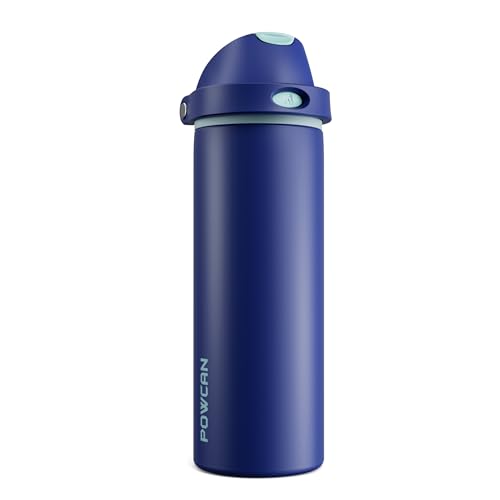 POWCAN 24 oz Insulated Stainless Steel Water Bottle: 2-in-1 Push-Button Spout & Quick-Flip Straw, Leakproof, Cold 24 Hrs, Fits Car Cup Holder, Sports Bottle for Travel, Gym, School Gift (Wit & Wings)