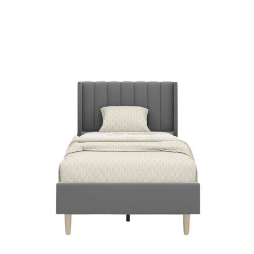 Image of Modern Upholstered Single Size Bed Without Storage | Single Size Bed for Bedroom with Headboard | Palang Furniture for Guest Room, Hotels and Home | Grey, (Grey)
