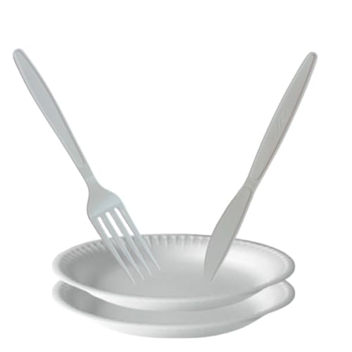 Prato descartavel isopor 23cm talheres garfo faca 50 unds para refeição churrascos festas aniversari