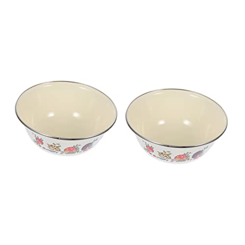 Healifty 2pezzi Ciotole Retrò in Ferro Smaltato Vintage Bacinelle Da Cucina Antiche in Smalto Zuppiere Multifunzione Fondo Piatto Per Induzione Facile Da Pulire e Conservare