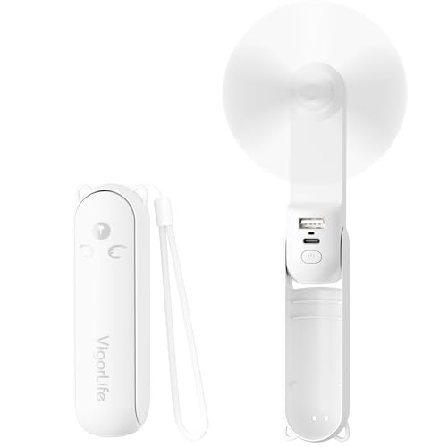 VigorLife Mini Ventilateur Portatif, Ventilateur à Main Portable 3 en 1, Ventilateurs de Poche Rechargeable par USB, ventilateurs à Piles[19 heures], Avec Batterie...