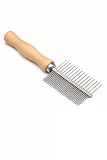 Peine Doble de Metal con Mango de Madera para Perros, Cepillo de Aseo para Mascotas con Púas de Acero Inoxidable