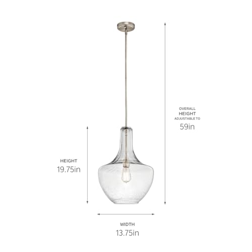 Kichler Everly Single Pendant Light Fixture, Kitchen Island Bell Pendant with Clear Seeded Glass in Brushed Nickel for Dining Room (19.75" x 13.75"), 42046NICS by Kichler - Used condition - Image 8