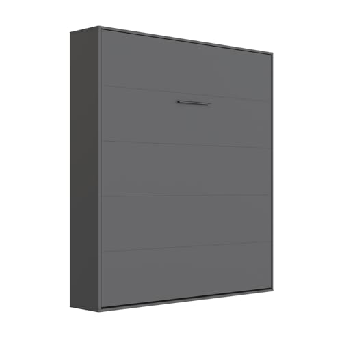 Armario cama M1 160 x 200 vertical antracita con marco acolchado, incluye colchón de fibra de bolsillo