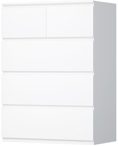 BEWISHOME Cassettiera Camera da Letto Moderna,Settimino con 5 Cassetti,Cassettiera Bianca,Salvaspazio,Mobile Camera da Letto per Soggiorno,Bagno e Ingresso,68x38x94 cm,EKCG07W