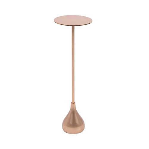 Kate and Laurel Hersi Decorative Modern Pedestal Drink Table, 7 x 7 x 20, Rose Gold, Cast Aluminum Mini Table with Teardrop Base for Use as Small Plant Stand or Living Room Martini Table
