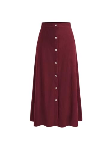 CIDER Corduroy Skirt Women Midi Skirt A Line High Waist Button Front Ruffle Solid Casual Skirt