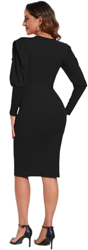 Funeral Church Dresses for Women Formal Long Sleeve Wrap Business Work Dress Vintage Ruched Midi Pencil Dress3