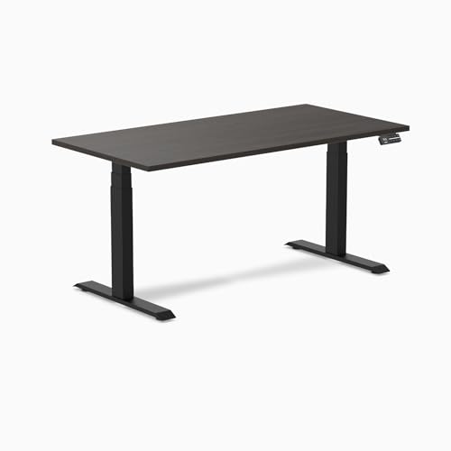 Image of Desky Electric Standing Desk, 59.1 inch Laminate Height Adjustable Sit Stand Desk, Dual Motor, 4 Memory Presets, Ergonomic Computer Workstation for Home Office - Burnished Wood Top and Matte Black Frame