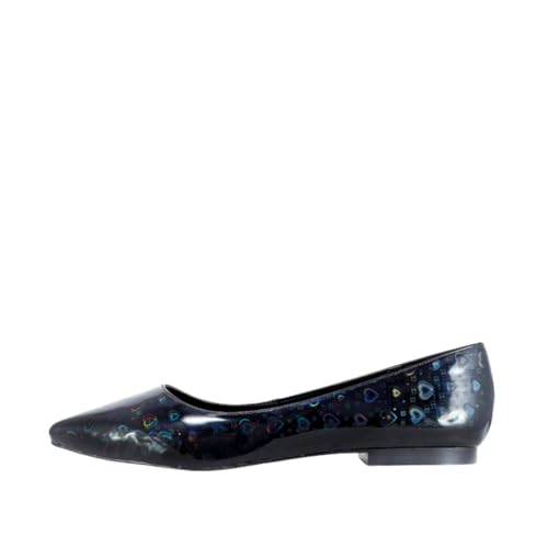 Viviano By Lidia Talavera | Ali | Black with Hearts Pointed-Toe Flat | High Heels for Crossdressers, Transgender Women, Drag Queens & Men Who Love High Heels | Heels in Men's Shoe Sizes Up to Size 17
