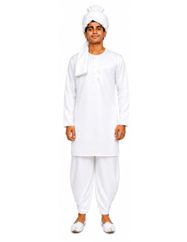 Image of BookMyCostume Haryanvi Boy Indian State Traditional Fancy Dress Costume for Kids Adults S-M | White Color | Polyester | Ideal for Competitions & Cultural Events