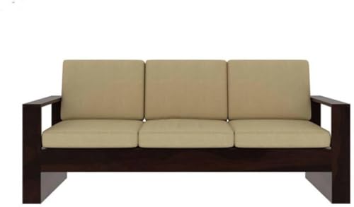 Image of Sheesham Wood 3-Person Sofa for Living Room Home || Solid Wood 3 Seater Sofas Without Small Cushion Furniture for Guest Room Office (Walnut Finish)